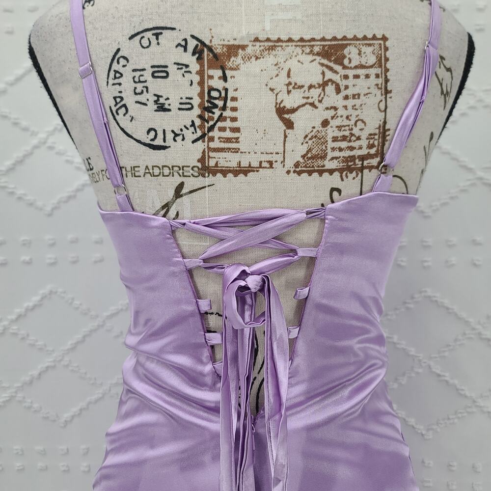 Satin pleated bust Party HOCO Mini dress purple SZ 0 Cocktail party formal - Picture 6 of 12